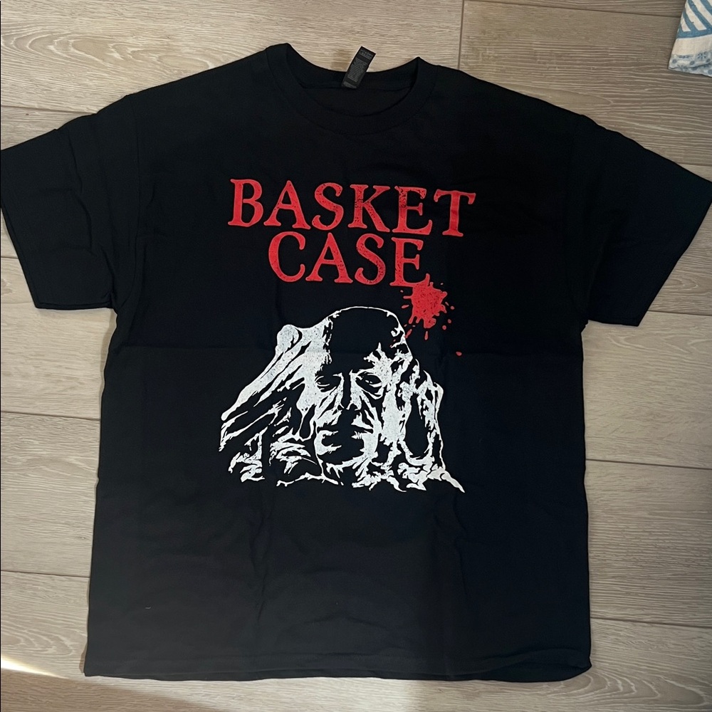 Gildan Black Tee with Red and White Graphic